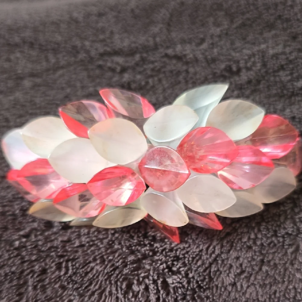 Vintage Floral Lucite/acrylic Hair Barrette — Pink & Iridescent